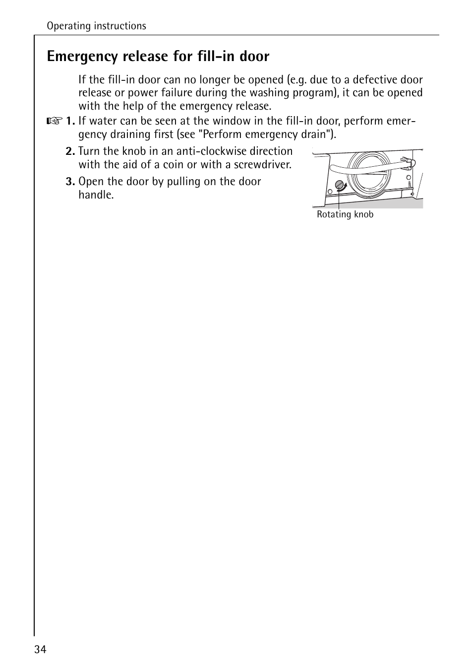 Emergency release for fill-in door | AEG KO-LAVAMAT 72620 User Manual | Page 34 / 52