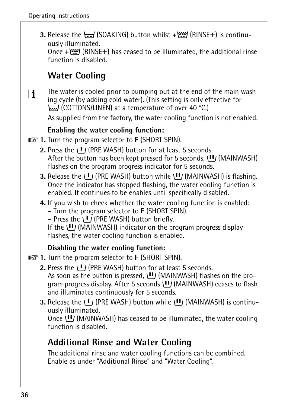 Water cooling, Additional rinse and water cooling | AEG KO-LAVAMAT 72620 User Manual | Page 36 / 52