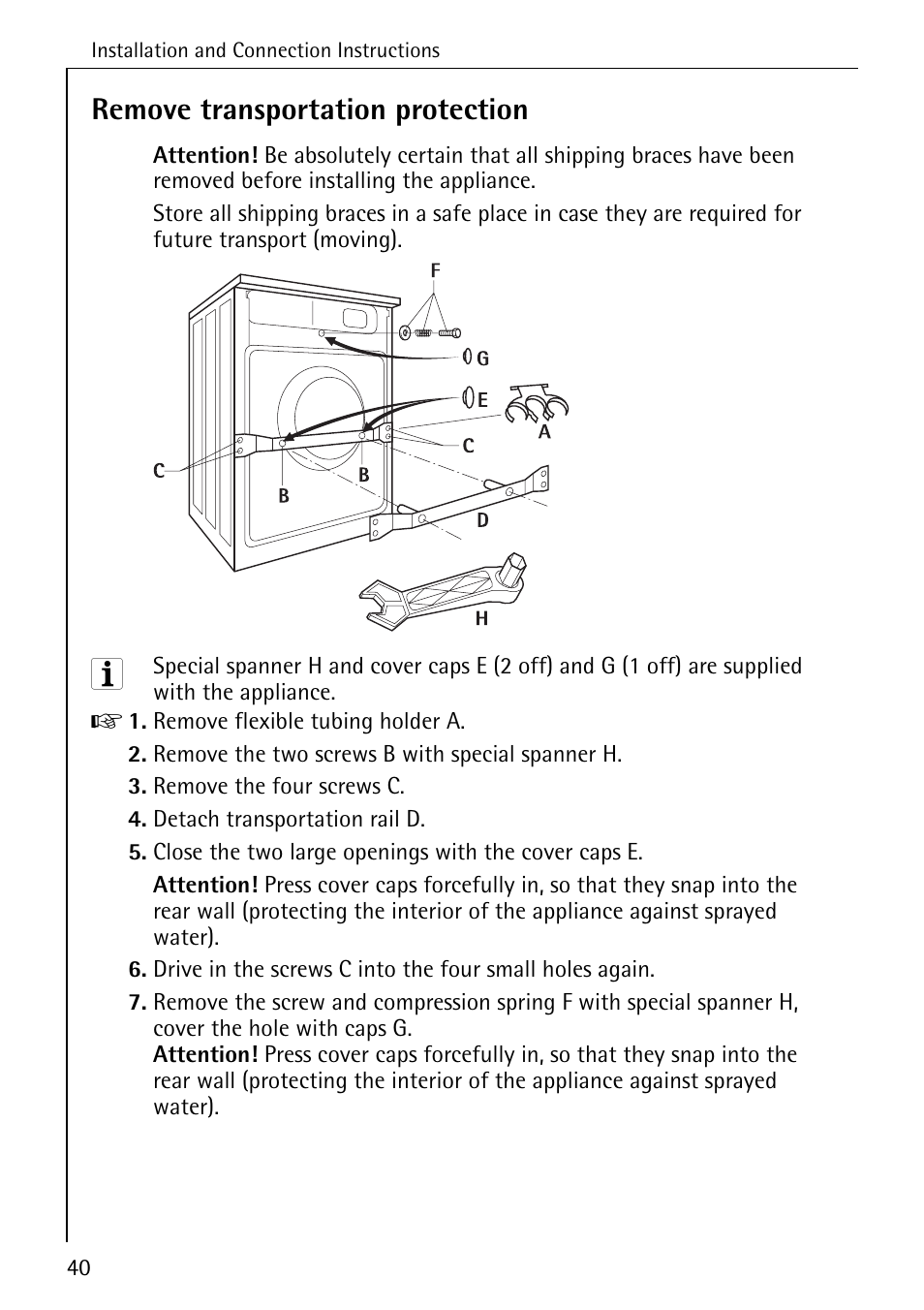 Remove transportation protection | AEG KO-LAVAMAT 72620 User Manual | Page 40 / 52