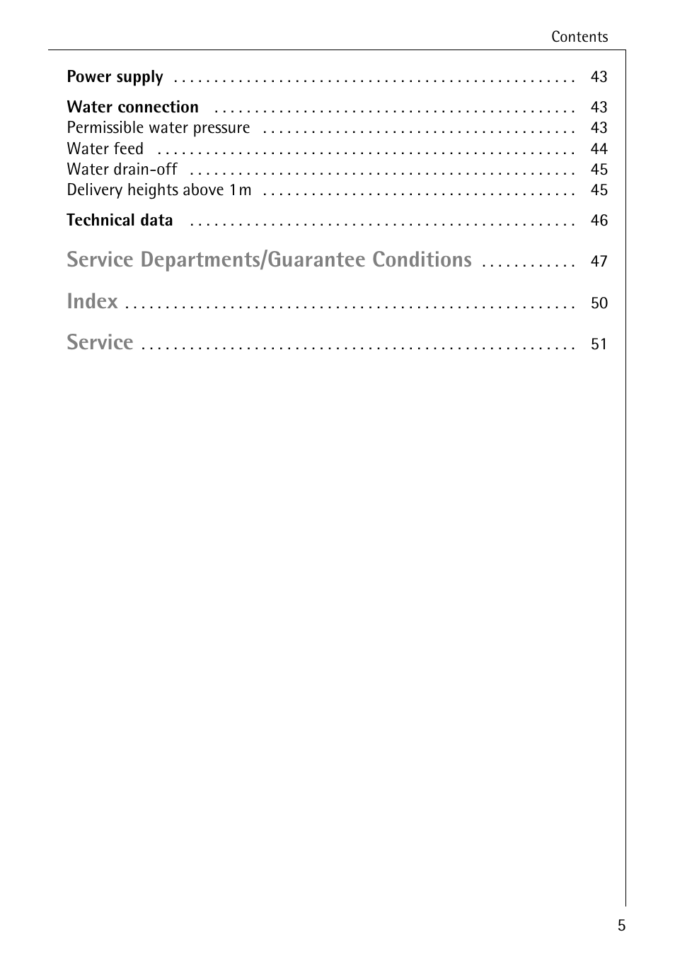 Service departments/guarantee conditions, Index, Service | AEG KO-LAVAMAT 72620 User Manual | Page 5 / 52