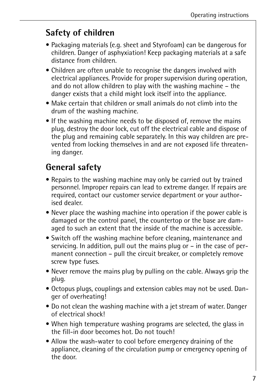 Safety of children, General safety | AEG KO-LAVAMAT 72620 User Manual | Page 7 / 52