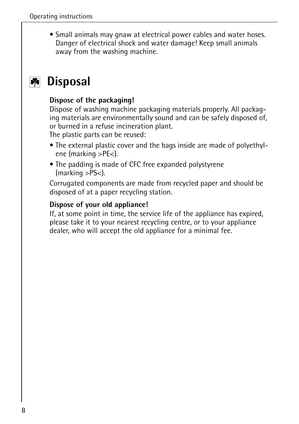 Disposal | AEG KO-LAVAMAT 72620 User Manual | Page 8 / 52