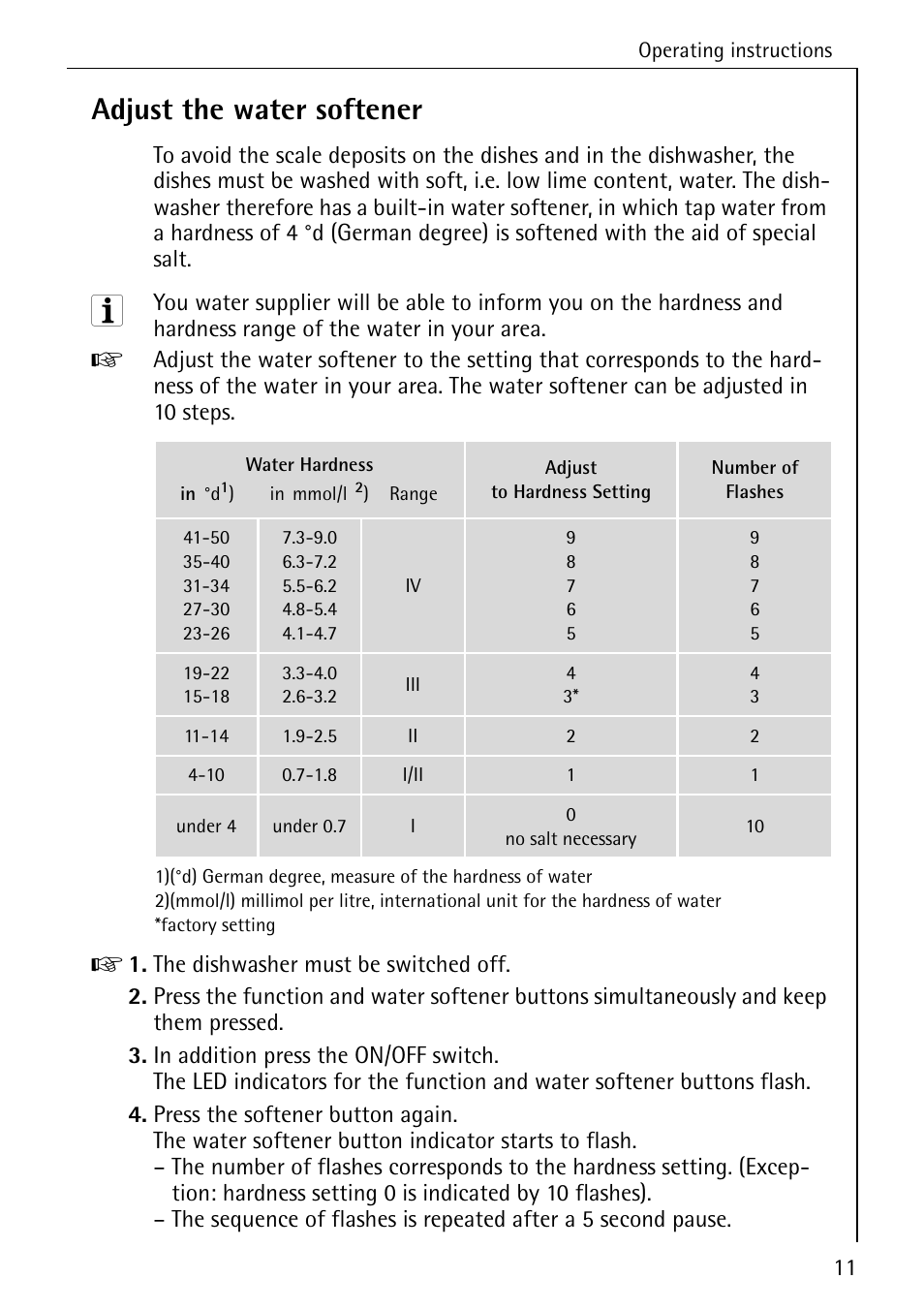Adjust the water softener | AEG 4070 User Manual | Page 11 / 44