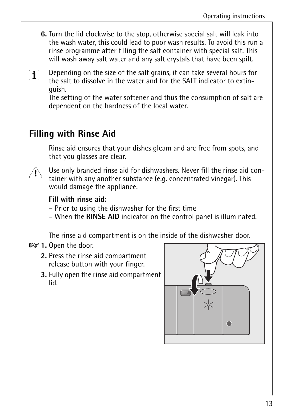 Filling with rinse aid | AEG 4070 User Manual | Page 13 / 44