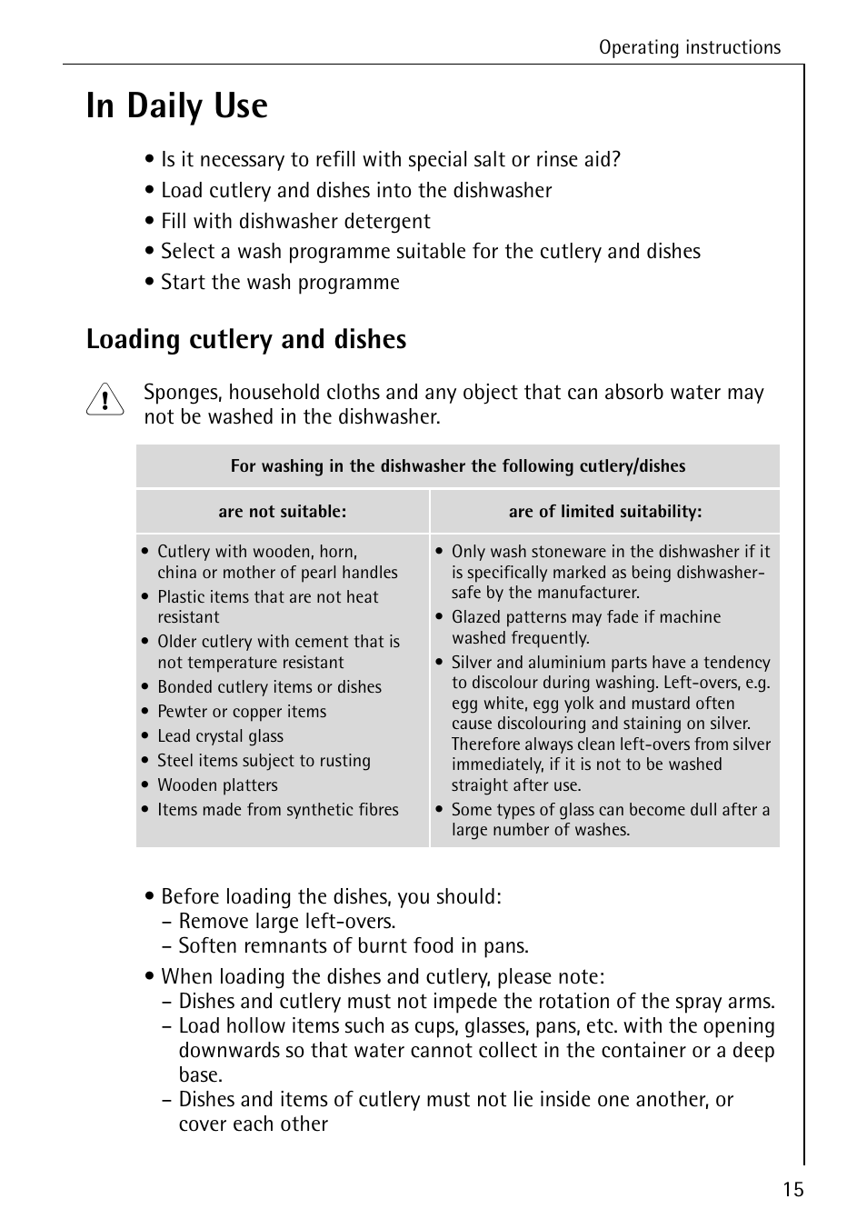 Loading cutlery and dishes | AEG 4070 User Manual | Page 15 / 44