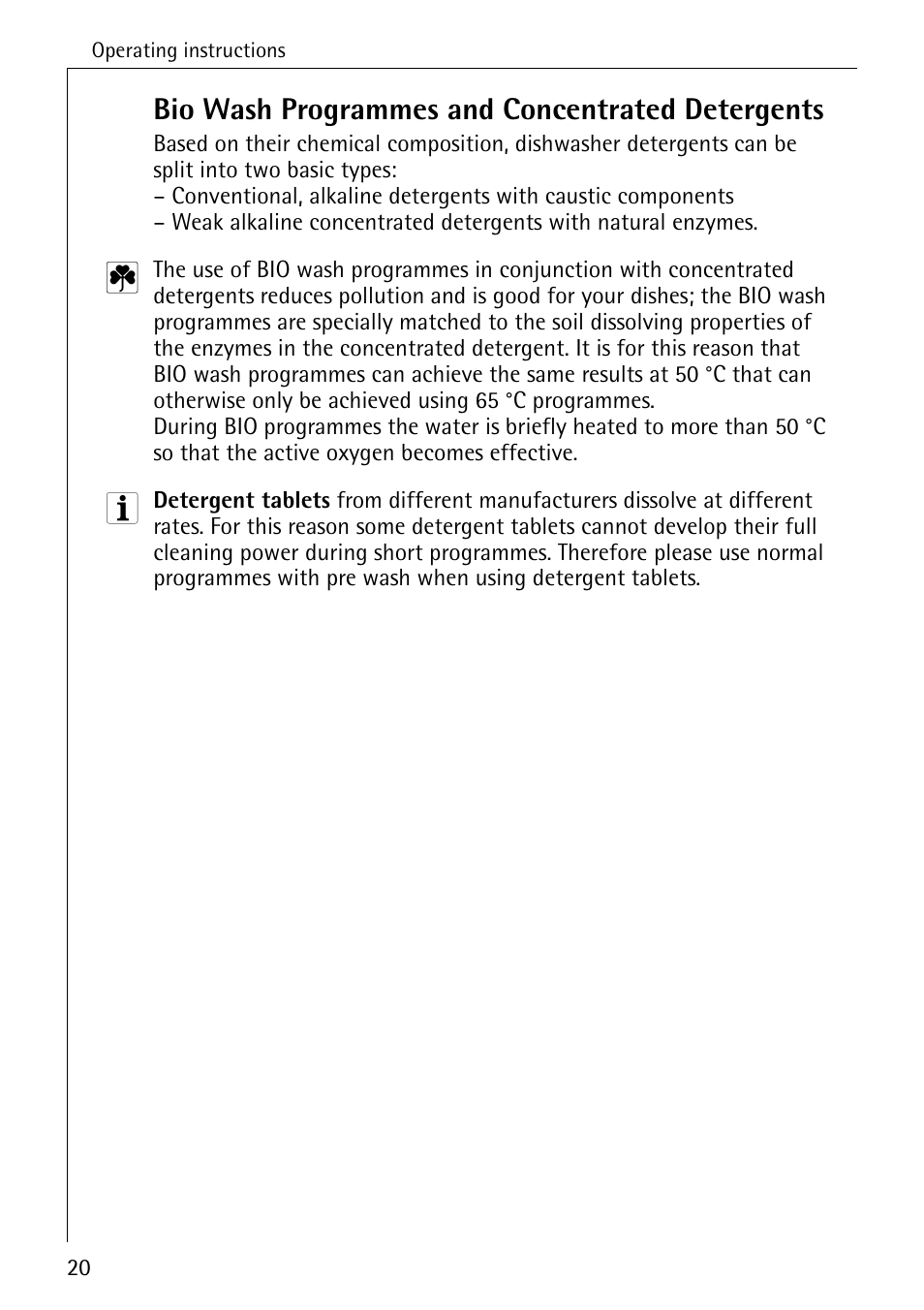 Bio wash programmes and concentrated detergents | AEG 4070 User Manual | Page 20 / 44