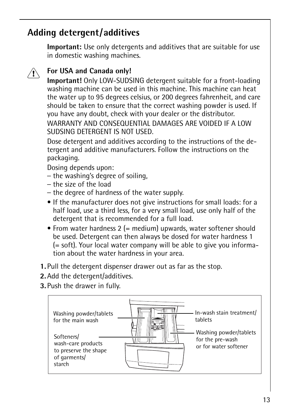 Adding detergent/additives | AEG LAVAMAT 88810 User Manual | Page 13 / 48