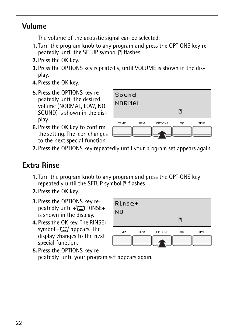 Volume, Extra rinse | AEG LAVAMAT 88810 User Manual | Page 22 / 48