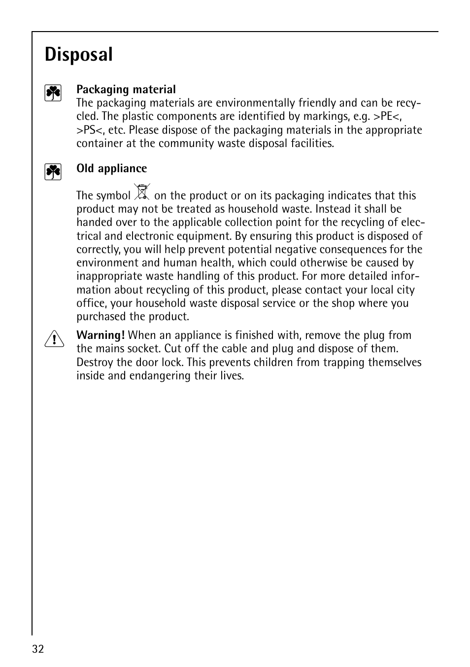 Disposal 2 | AEG LAVAMAT 88810 User Manual | Page 32 / 48