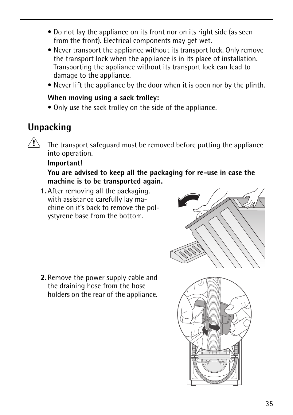 Unpacking | AEG LAVAMAT 88810 User Manual | Page 35 / 48