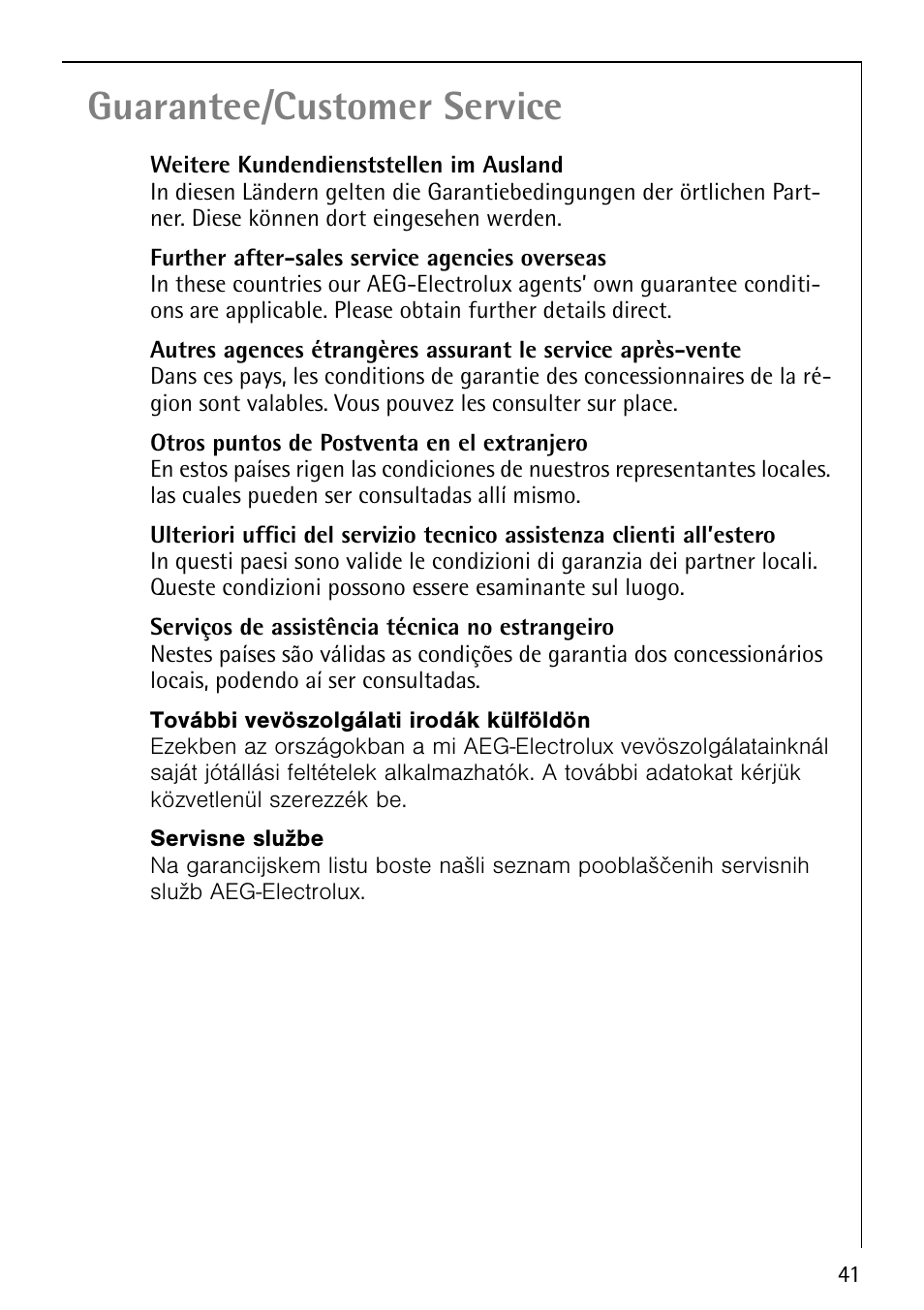 Guarantee/customer service | AEG LAVAMAT 88810 User Manual | Page 41 / 48