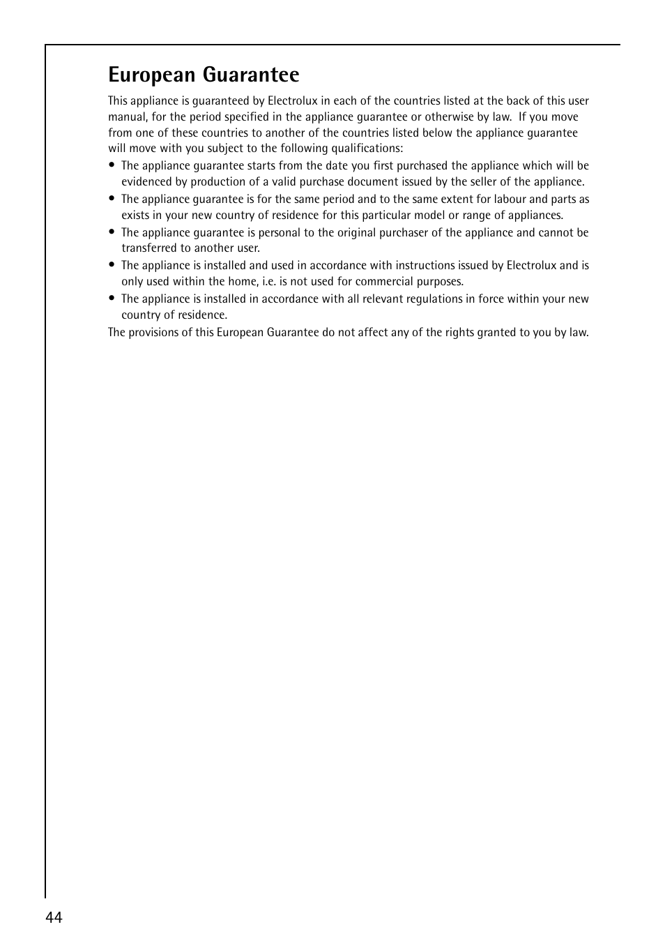 European guarantee | AEG LAVAMAT 88810 User Manual | Page 44 / 48