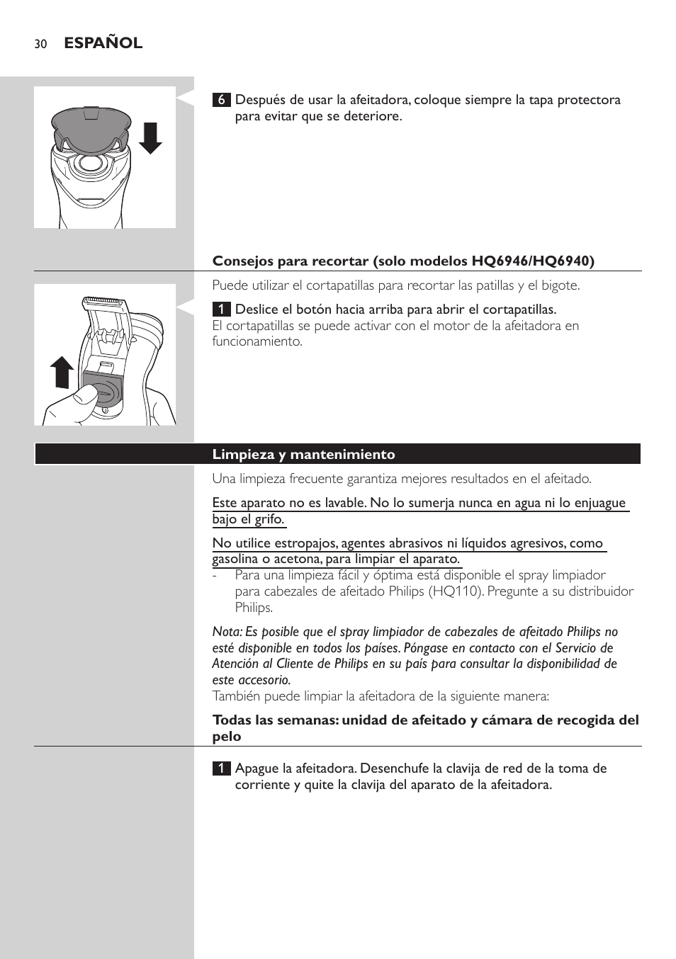 Philips SHAVER Series 3000 afeitadora eléctrica en seco User Manual | Page 30 / 84