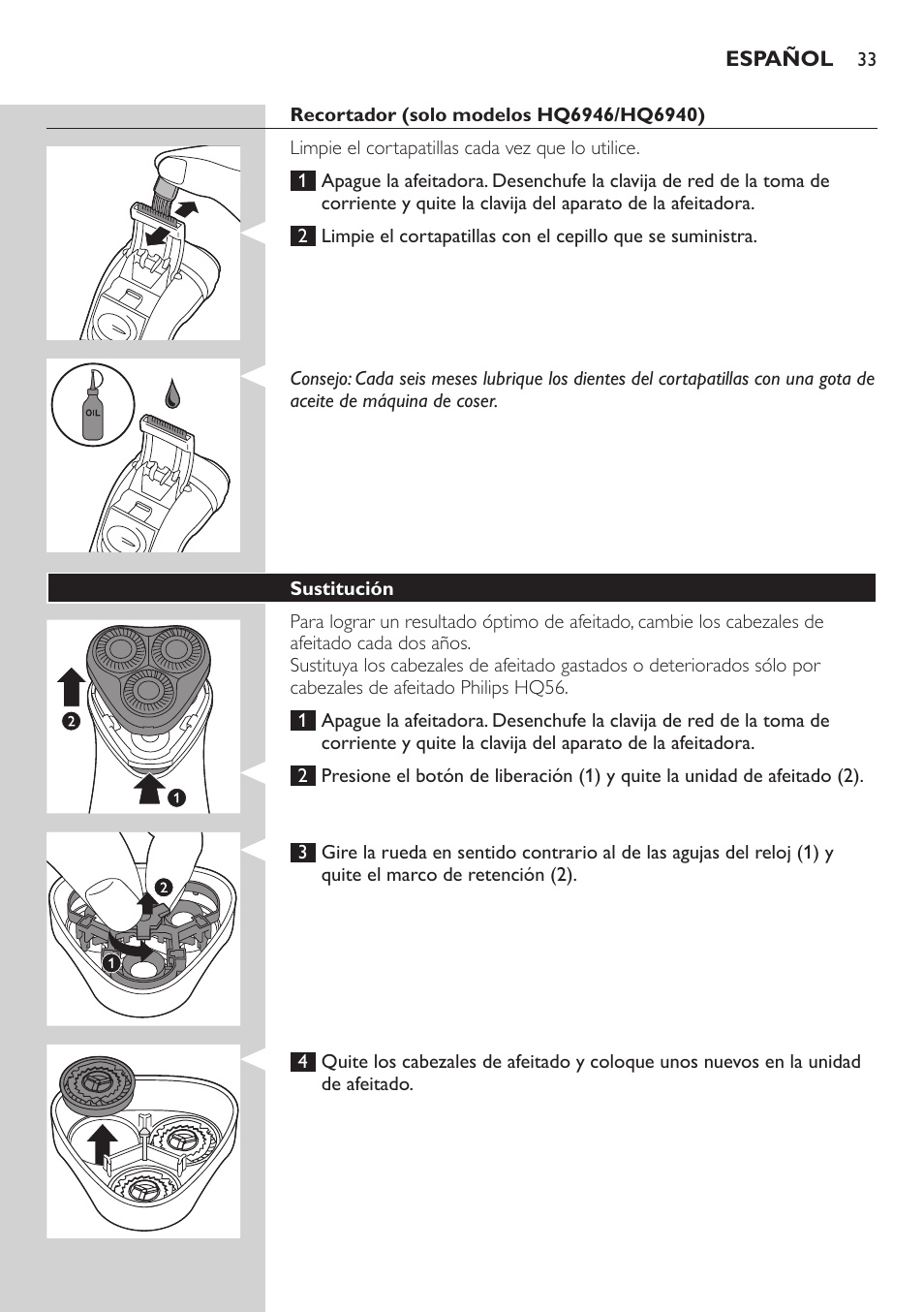 Philips SHAVER Series 3000 afeitadora eléctrica en seco User Manual | Page 33 / 84