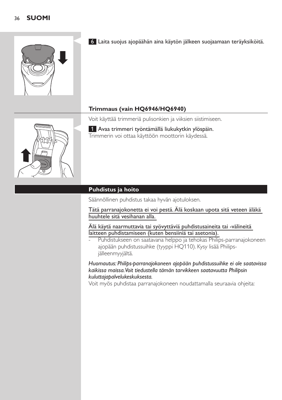 Philips SHAVER Series 3000 afeitadora eléctrica en seco User Manual | Page 36 / 84