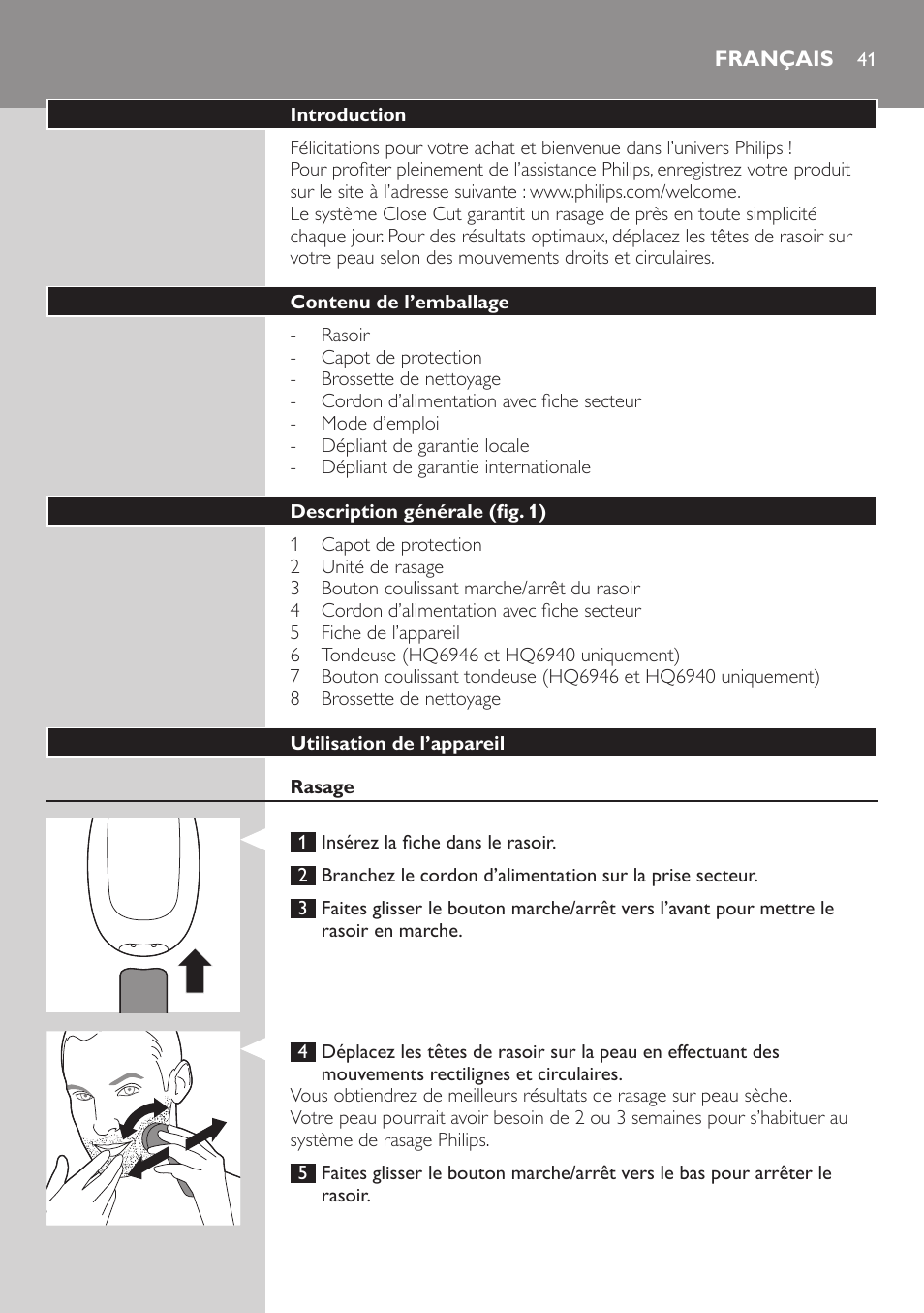 Français, Français 41 | Philips SHAVER Series 3000 afeitadora eléctrica en seco User Manual | Page 41 / 84