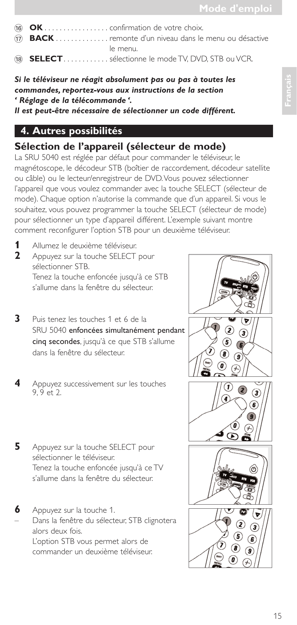 Mode d'emploi | Philips Mando a distancia universal User Manual | Page 15 / 120