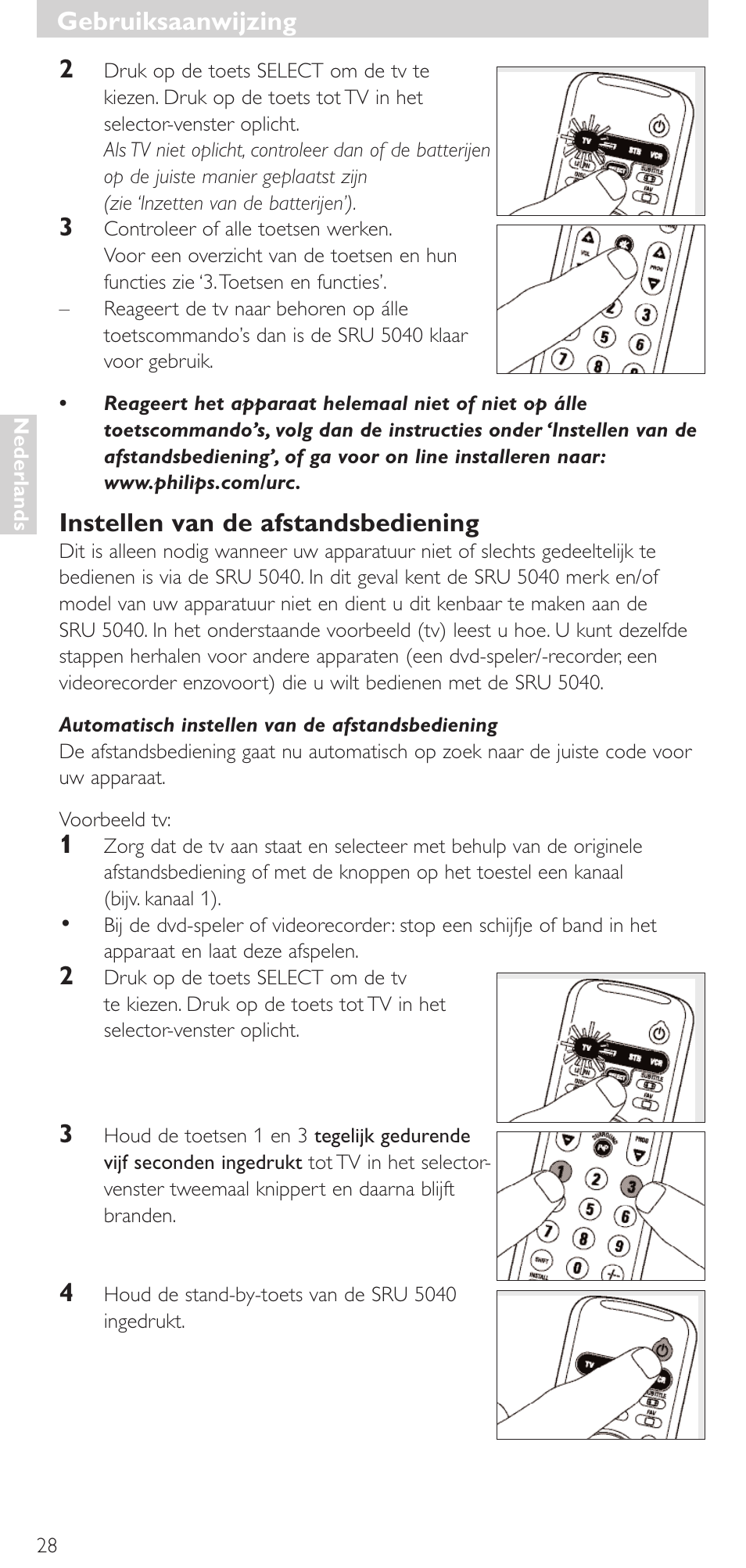 Gebruiksaanwijzing, Instellen van de afstandsbediening | Philips Mando a distancia universal User Manual | Page 28 / 120