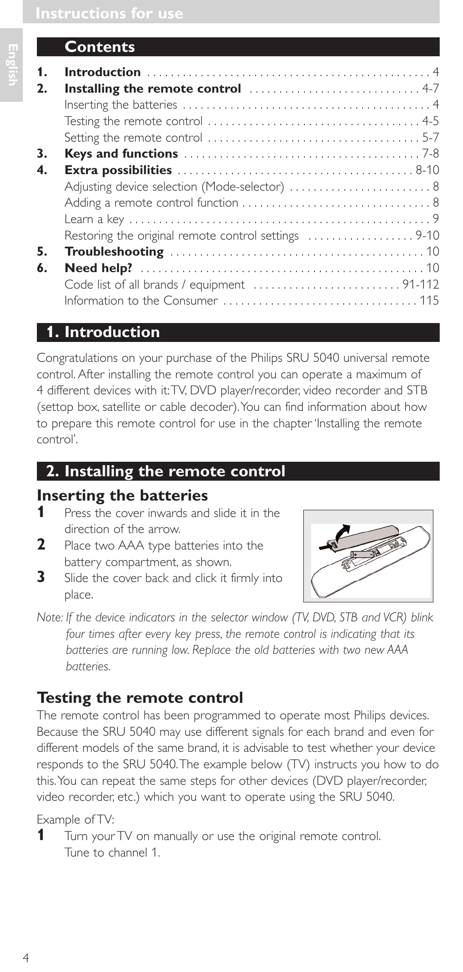 Philips Mando a distancia universal User Manual | Page 4 / 120