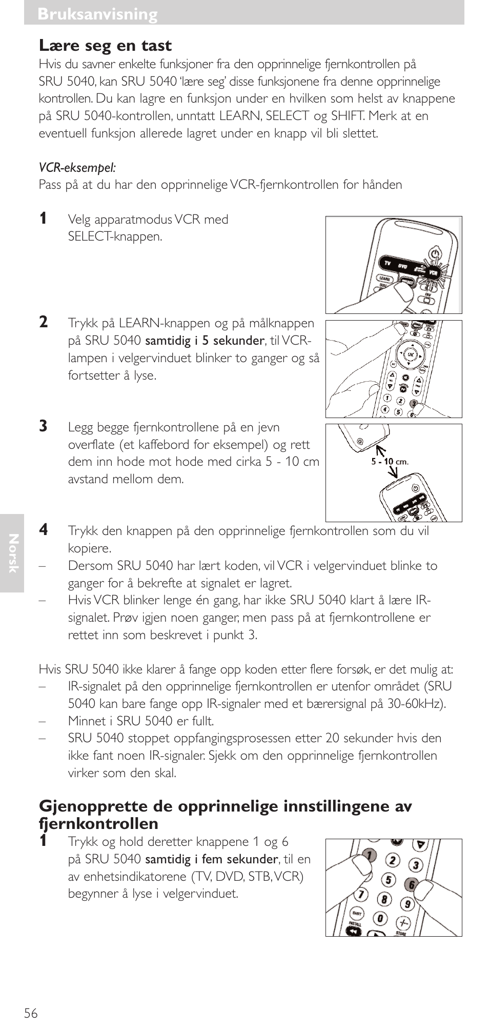 Bruksanvisning, Bruksanvisning lære seg en tast | Philips Mando a distancia universal User Manual | Page 56 / 120