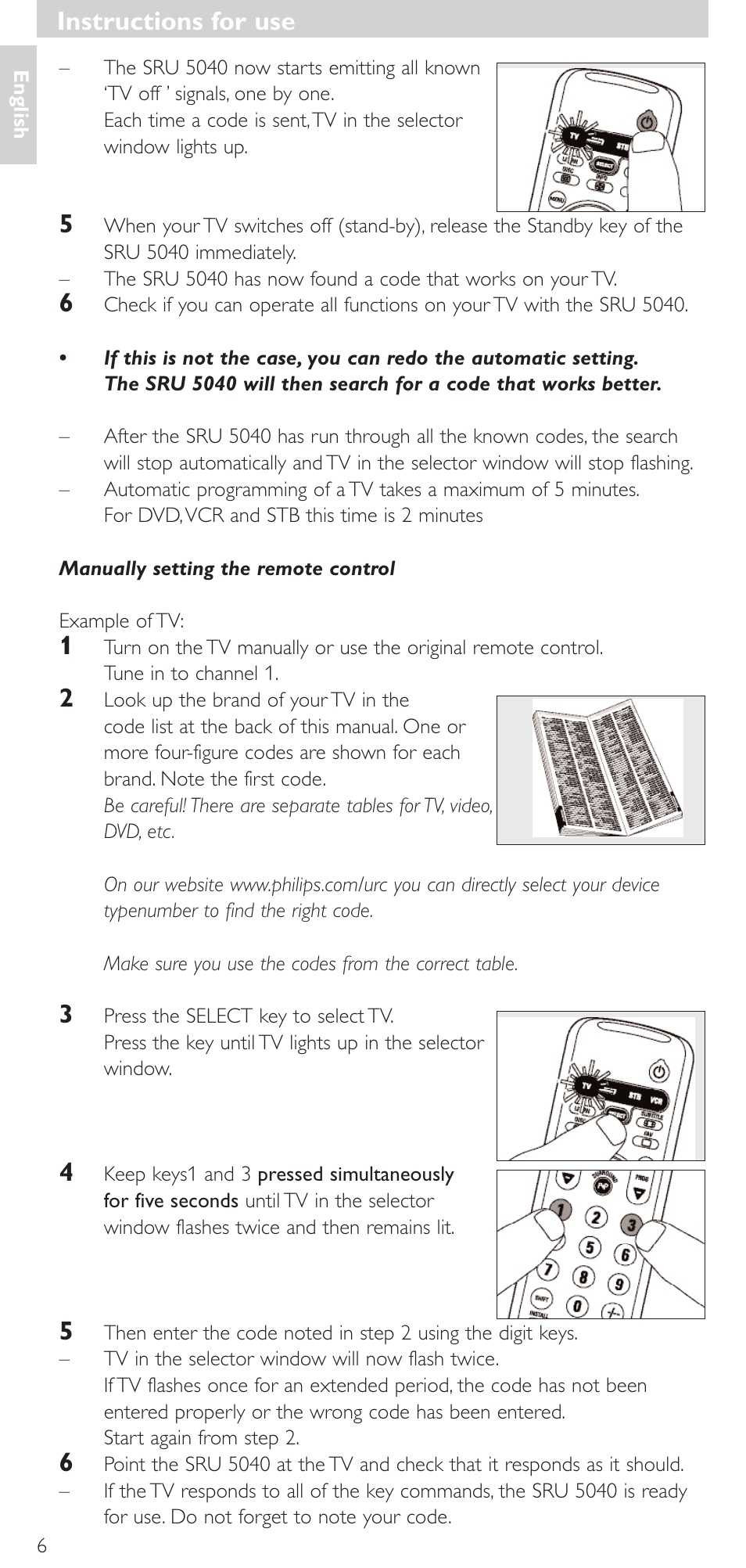 Instructions for use | Philips Mando a distancia universal User Manual | Page 6 / 120