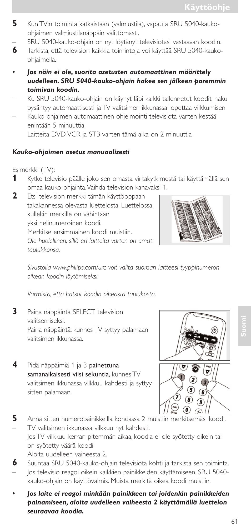 Käyttöohje | Philips Mando a distancia universal User Manual | Page 61 / 120