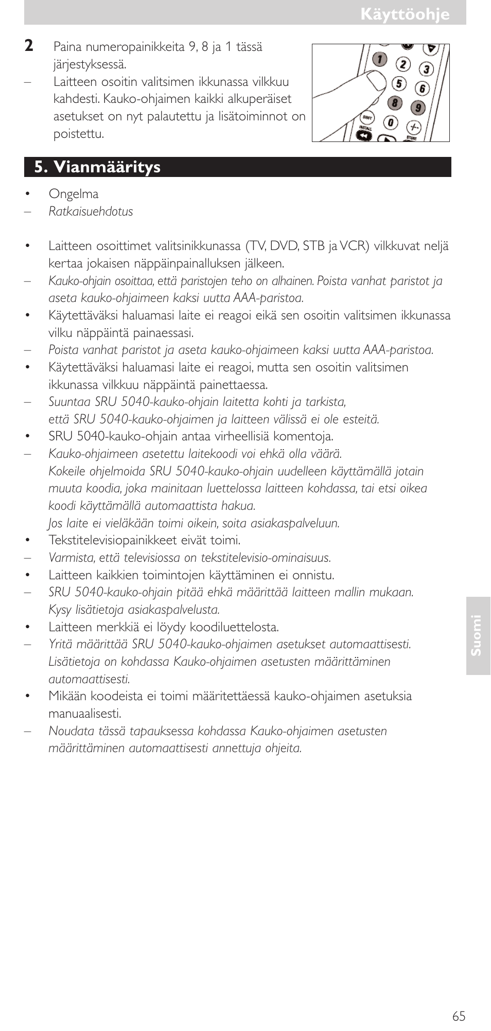 Vianmääritys, Käyttöohje | Philips Mando a distancia universal User Manual | Page 65 / 120