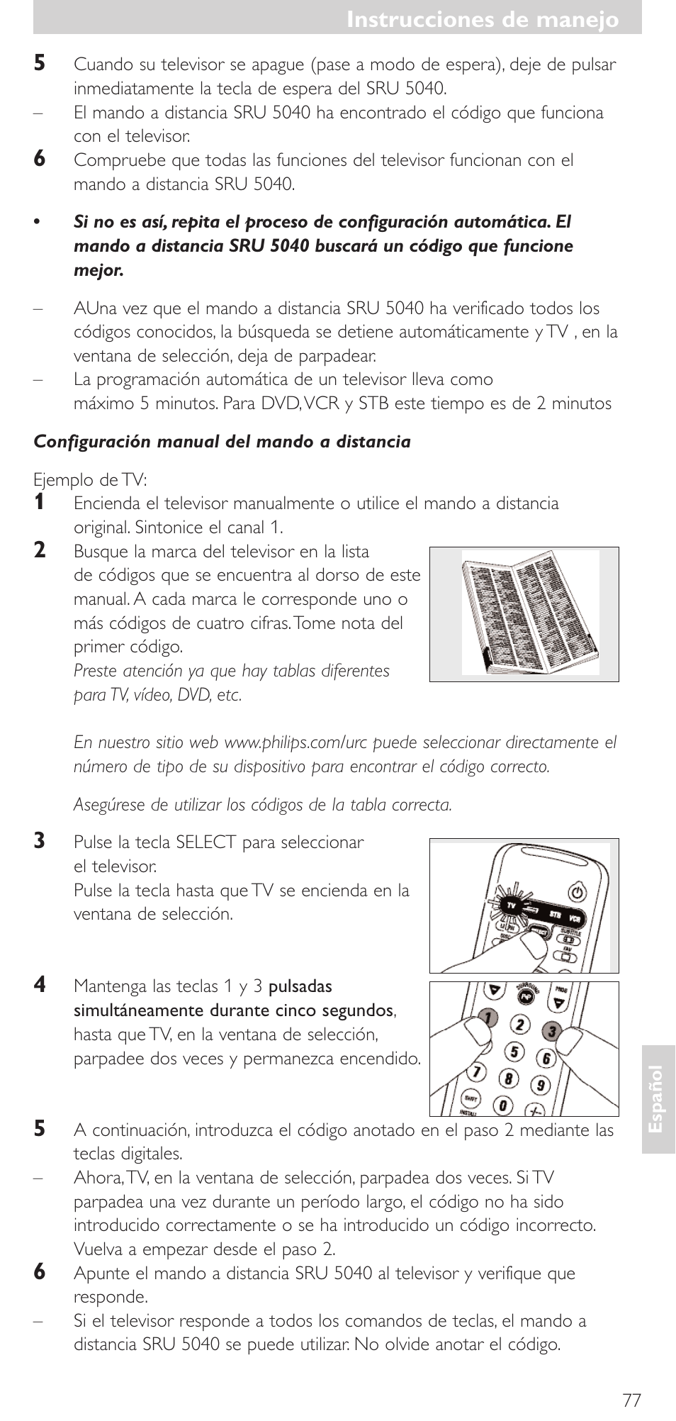 Instrucciones de manejo | Philips Mando a distancia universal User Manual | Page 77 / 120