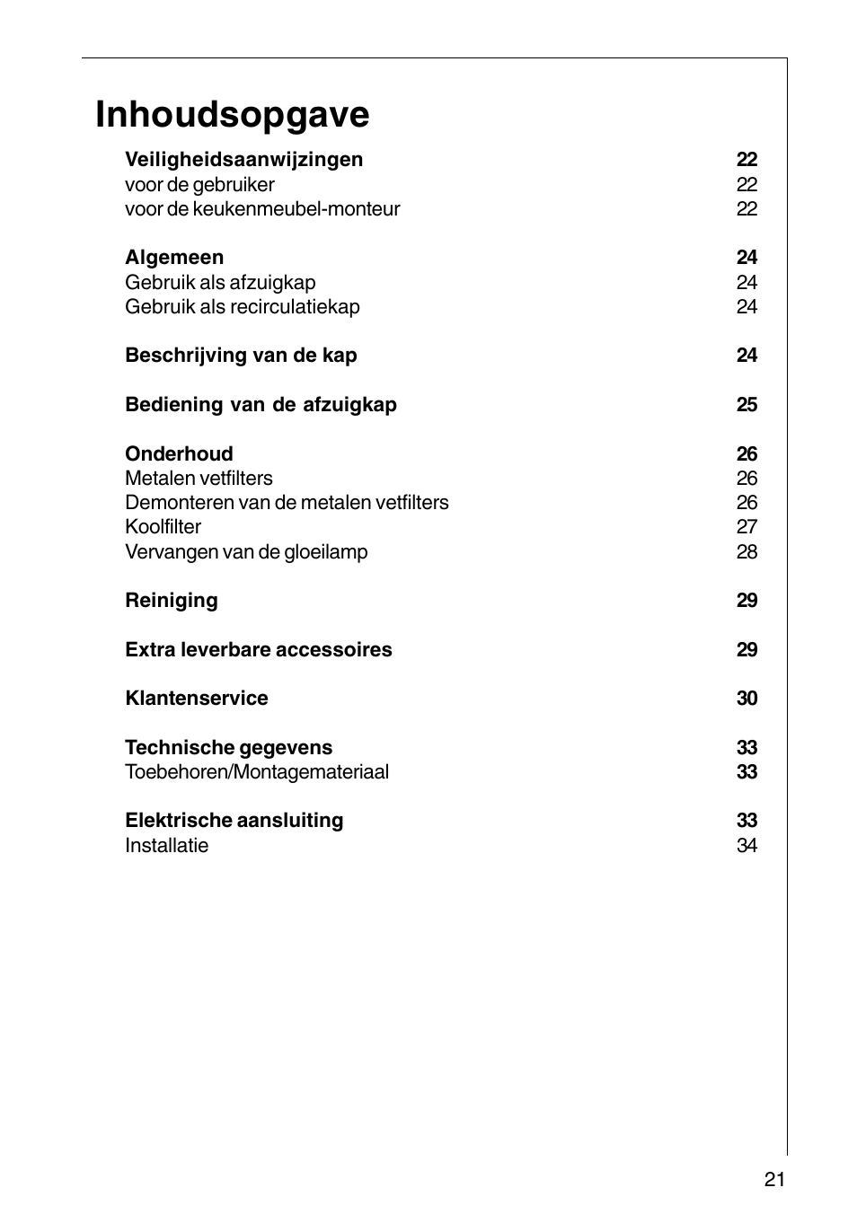 Inhoudsopgave | AEG COOKER HOOD DF6260-ML/1 User Manual | Page 21 / 80