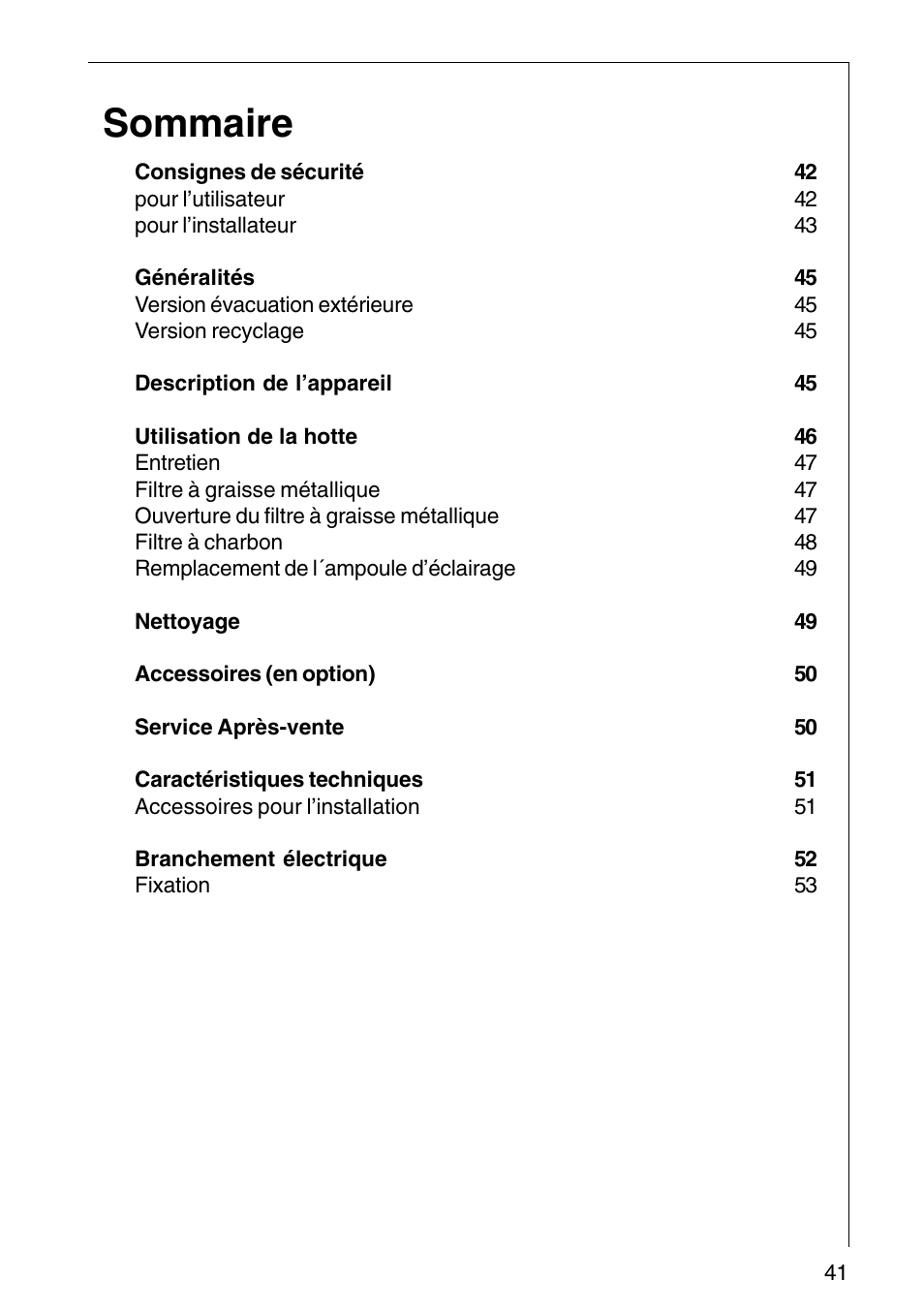 Sommaire | AEG COOKER HOOD DF6260-ML/1 User Manual | Page 41 / 80