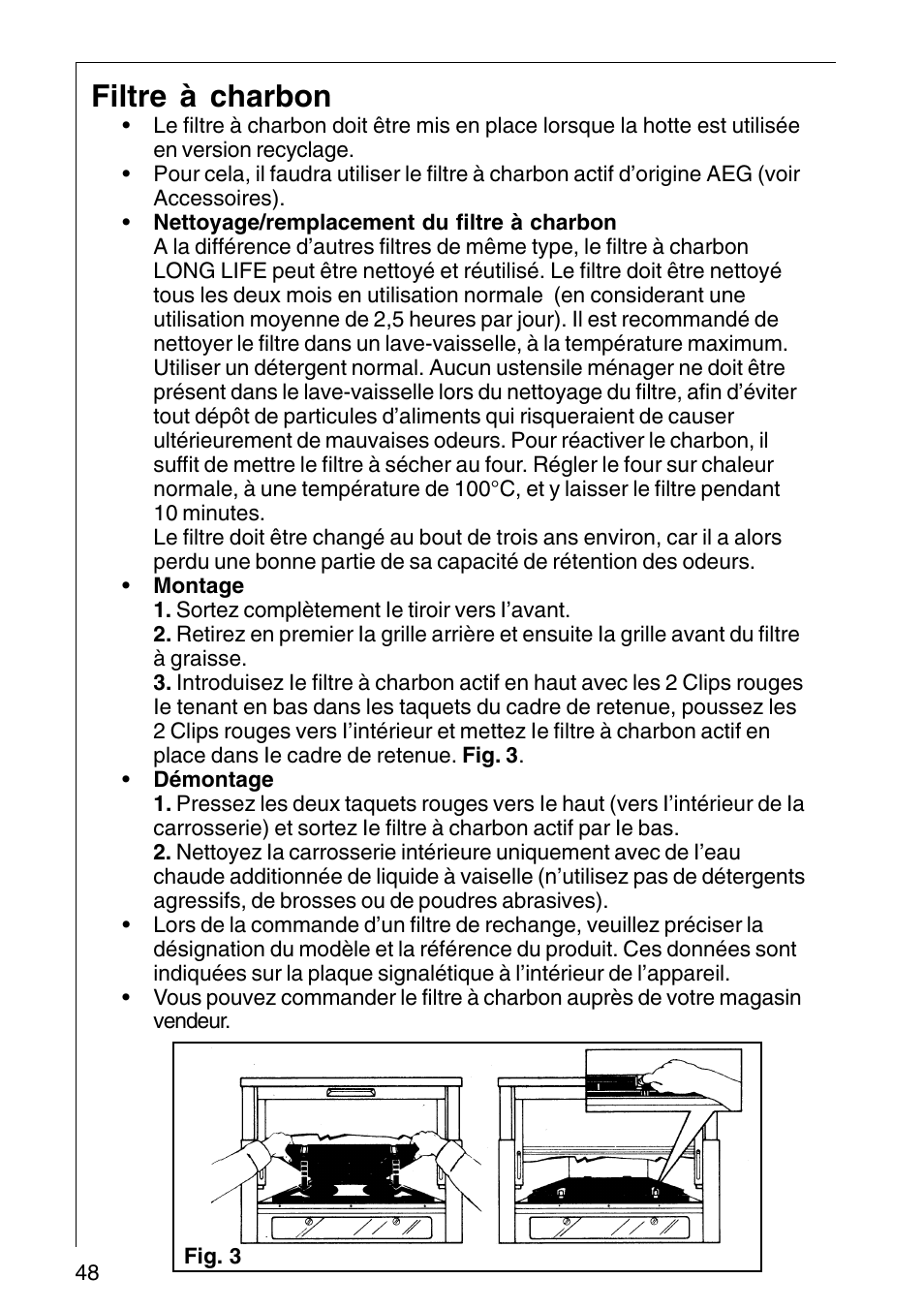 Filtre à charbon | AEG COOKER HOOD DF6260-ML/1 User Manual | Page 48 / 80