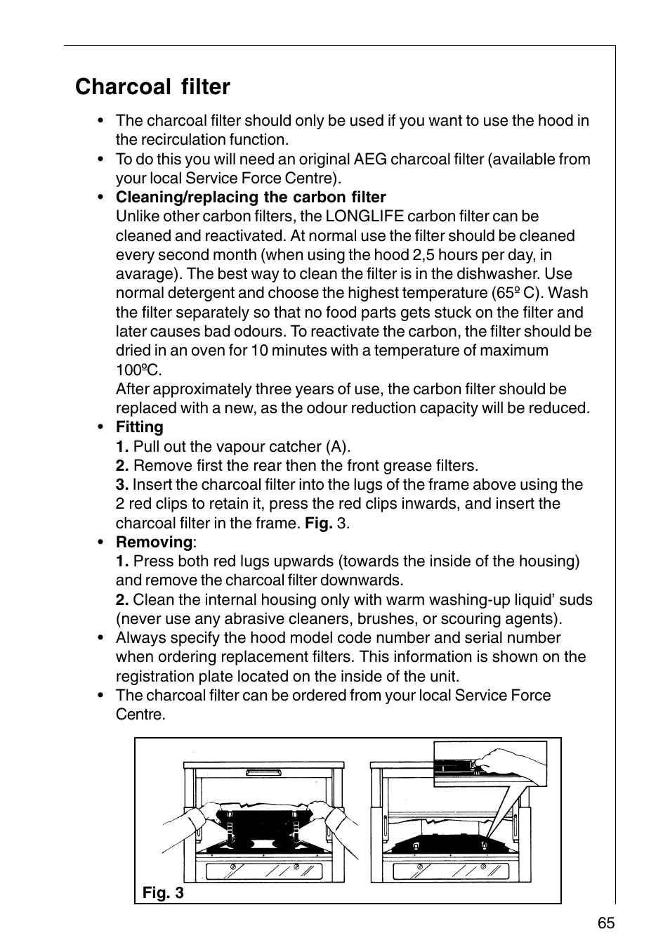 Charcoal filter | AEG COOKER HOOD DF6260-ML/1 User Manual | Page 65 / 80