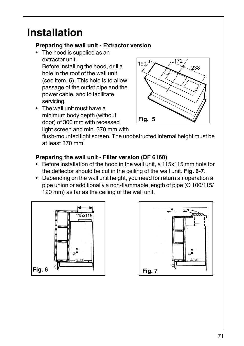 Installation | AEG COOKER HOOD DF6260-ML/1 User Manual | Page 71 / 80