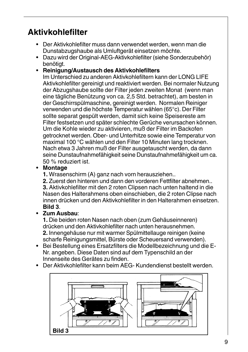 Aktivkohlefilter | AEG COOKER HOOD DF6260-ML/1 User Manual | Page 9 / 80