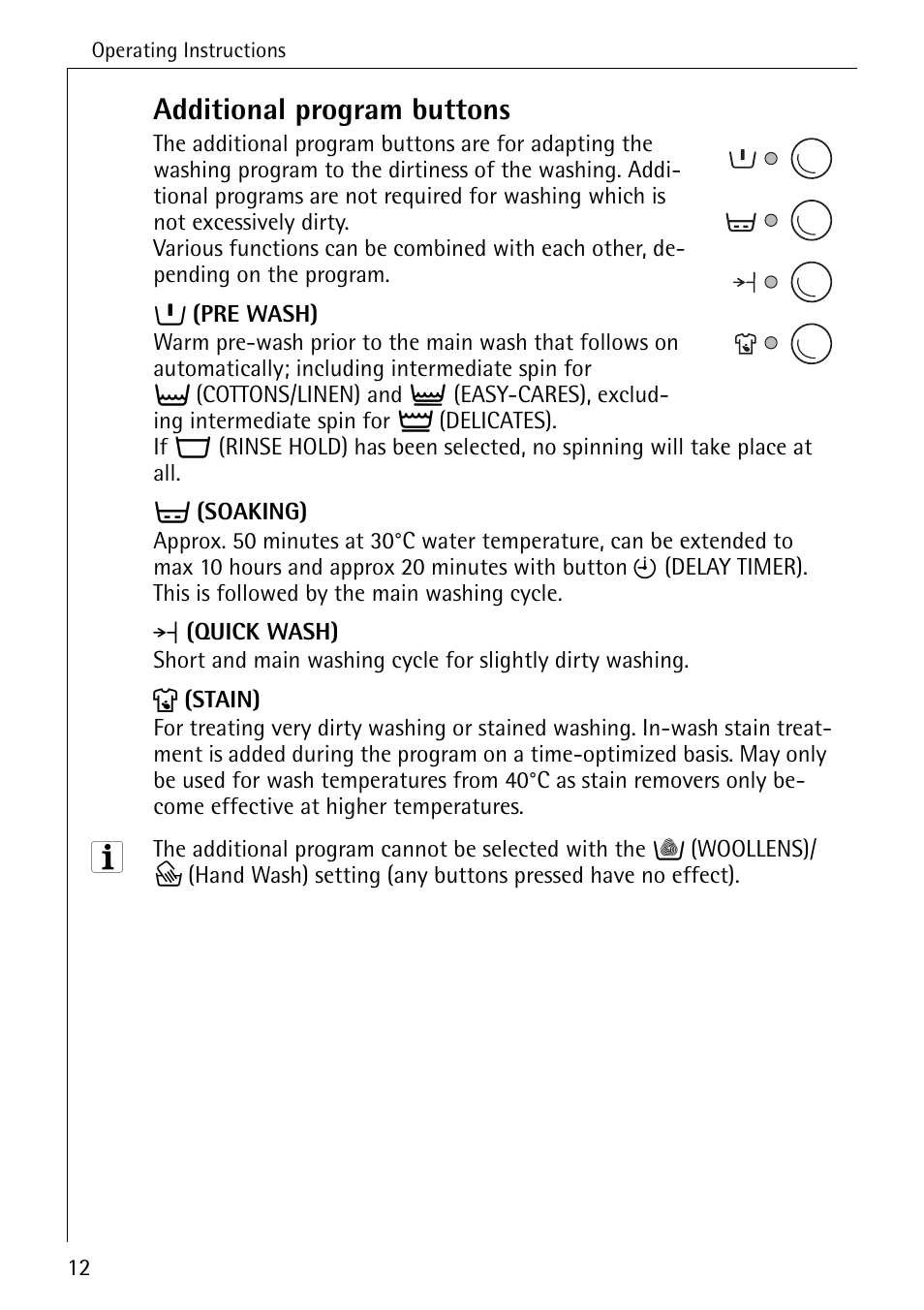 Additional program buttons | AEG KO-LAVAMAT 72640 User Manual | Page 12 / 56