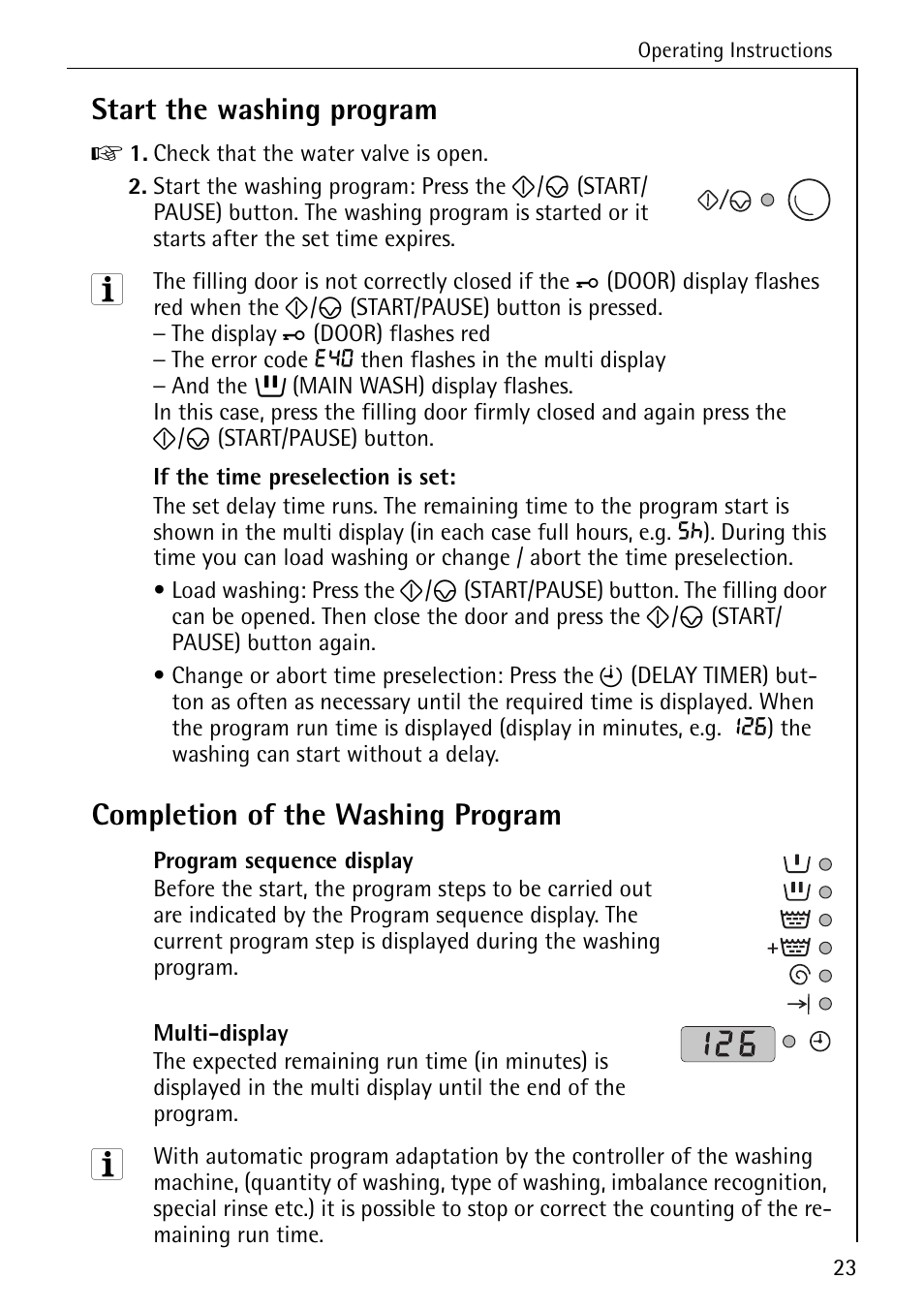 Start the washing program, Completion of the washing program | AEG KO-LAVAMAT 72640 User Manual | Page 23 / 56
