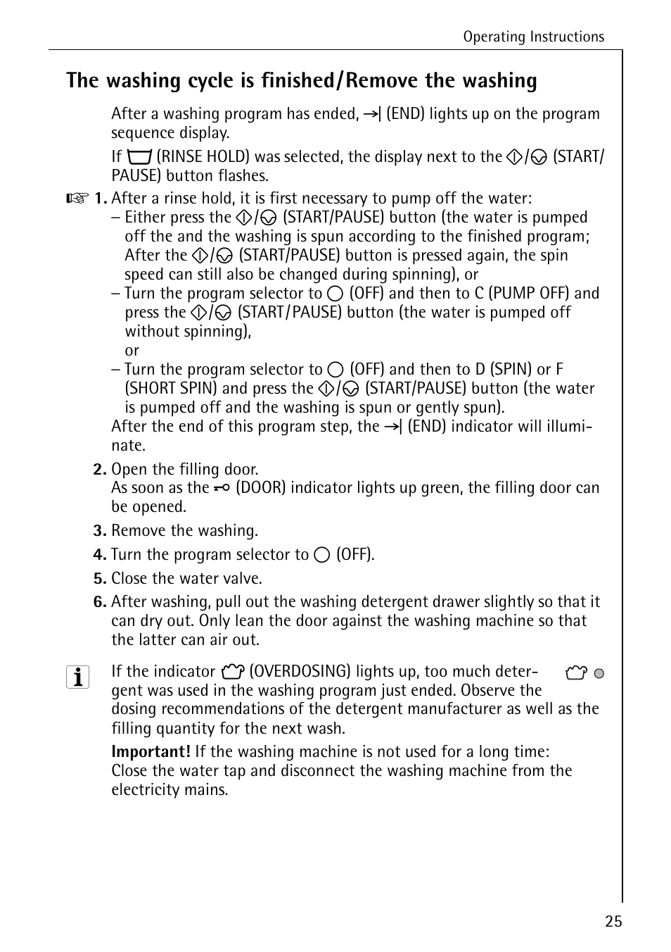 The washing cycle is finished/remove the washing | AEG KO-LAVAMAT 72640 User Manual | Page 25 / 56