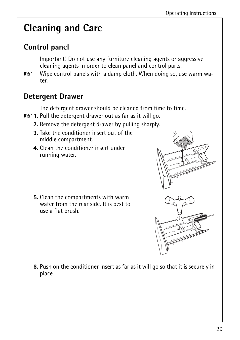 Cleaning and care, Control panel, Detergent drawer | AEG KO-LAVAMAT 72640 User Manual | Page 29 / 56
