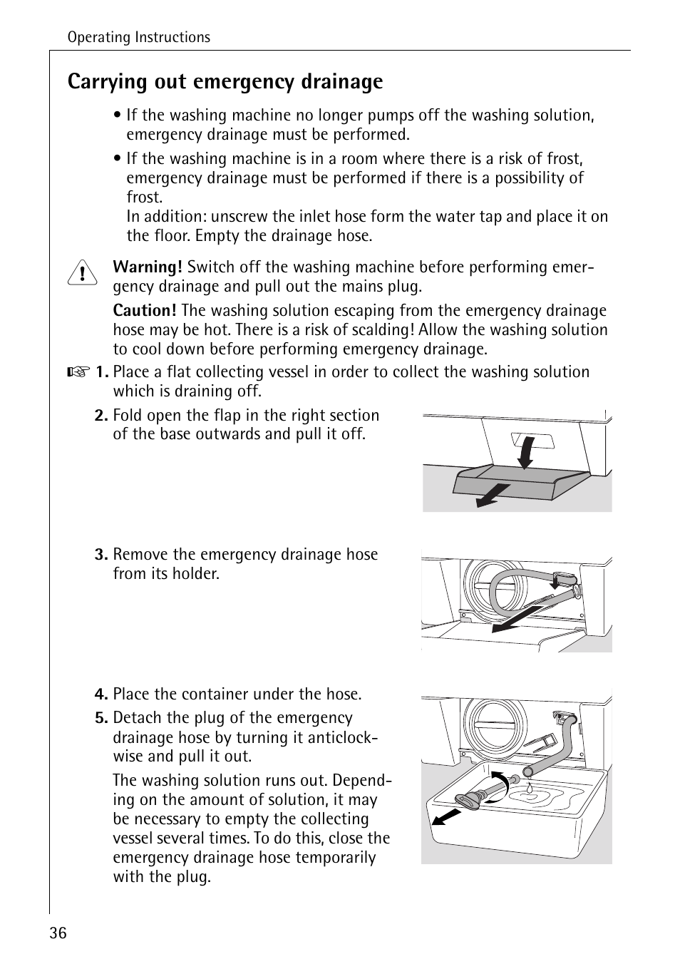 Carrying out emergency drainage | AEG KO-LAVAMAT 72640 User Manual | Page 36 / 56