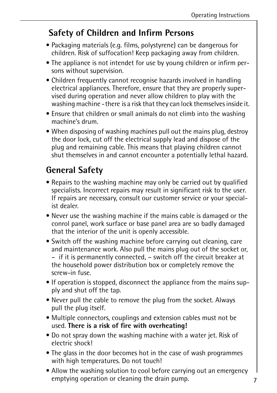 Safety of children and infirm persons, General safety | AEG KO-LAVAMAT 72640 User Manual | Page 7 / 56