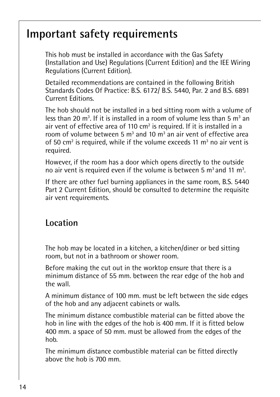 Important safety requirements, Location | AEG 35601G User Manual | Page 14 / 26