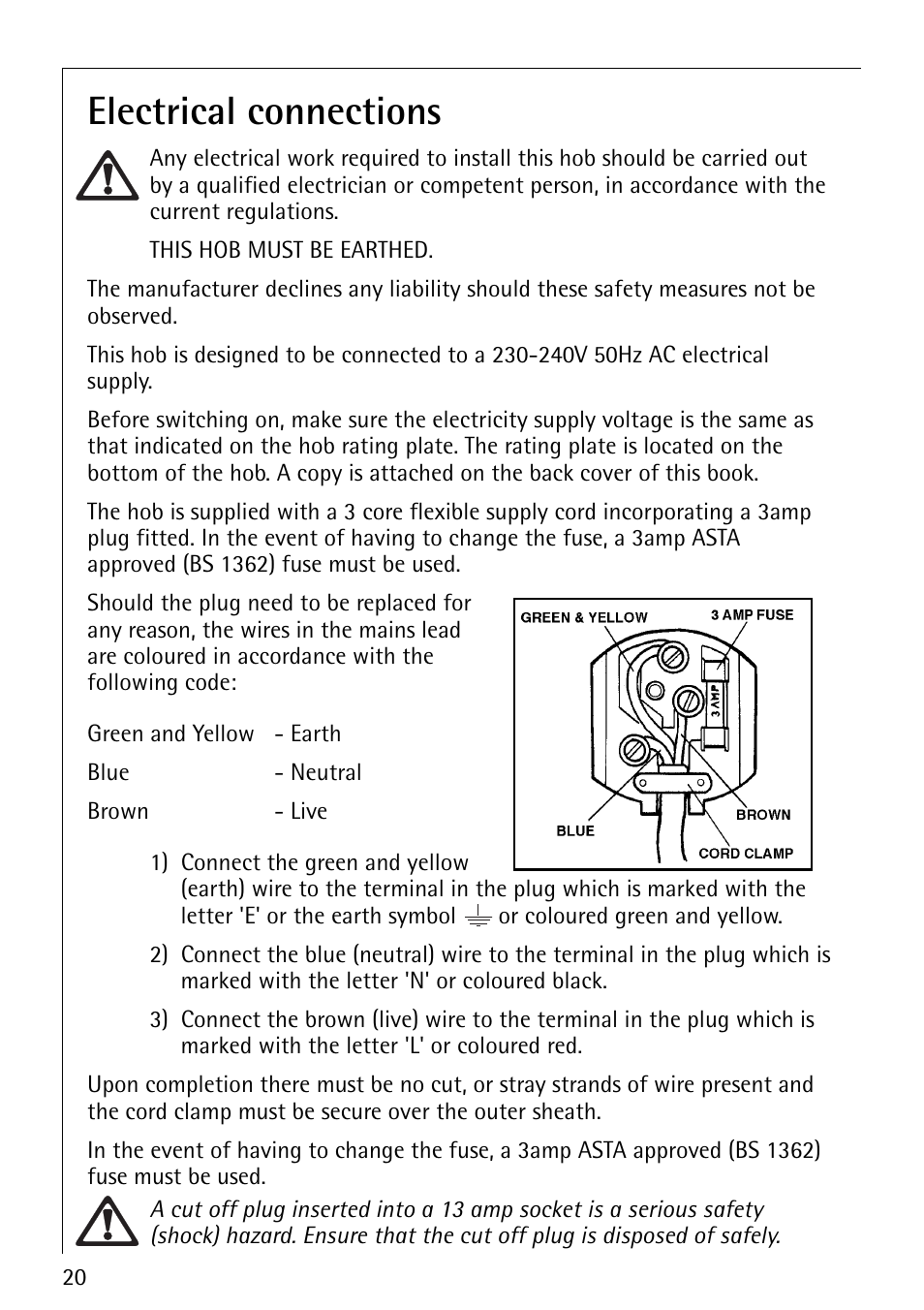 Electrical connections | AEG 35601G User Manual | Page 20 / 26