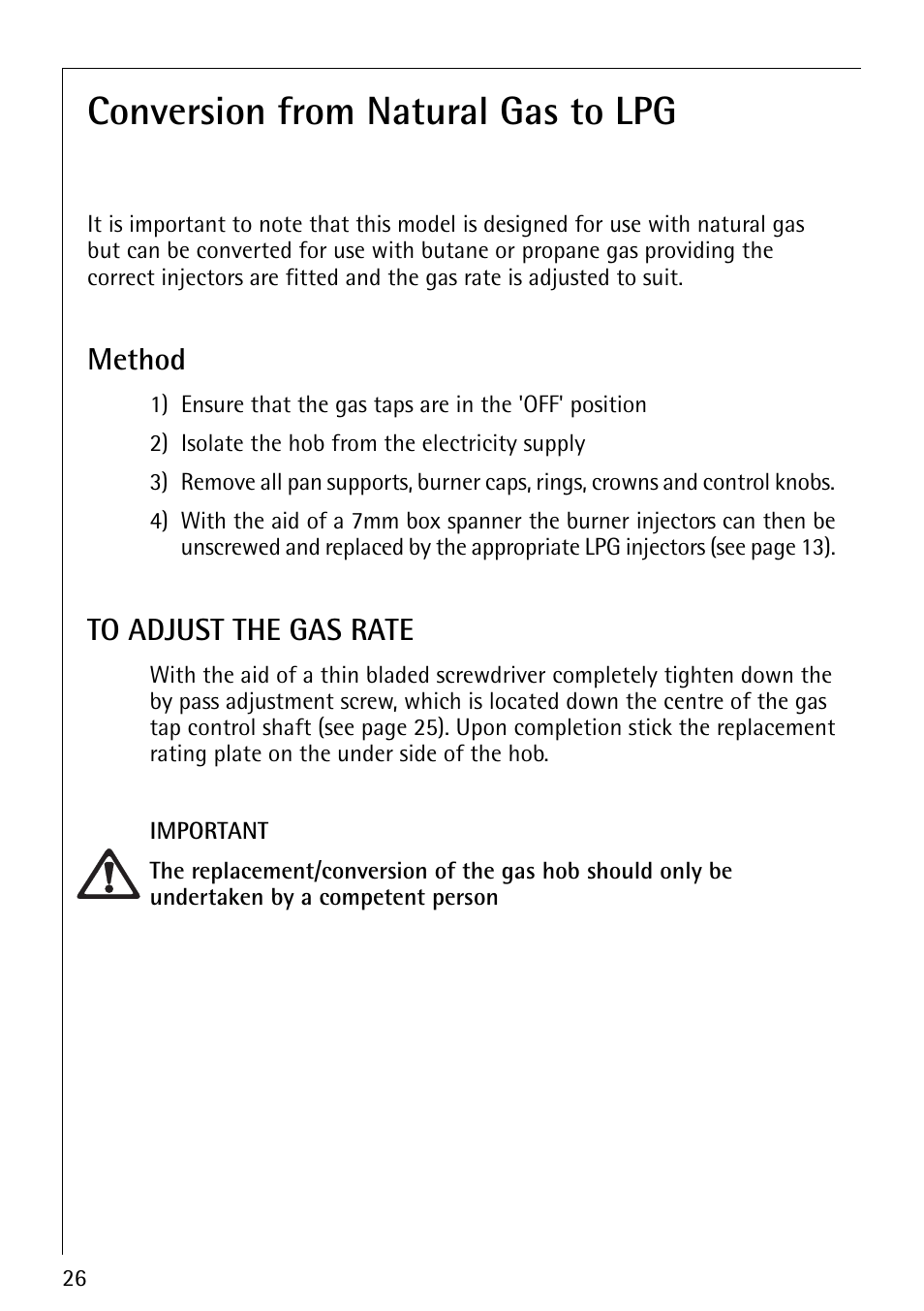 Conversion from natural gas to lpg | AEG 35601G User Manual | Page 26 / 26