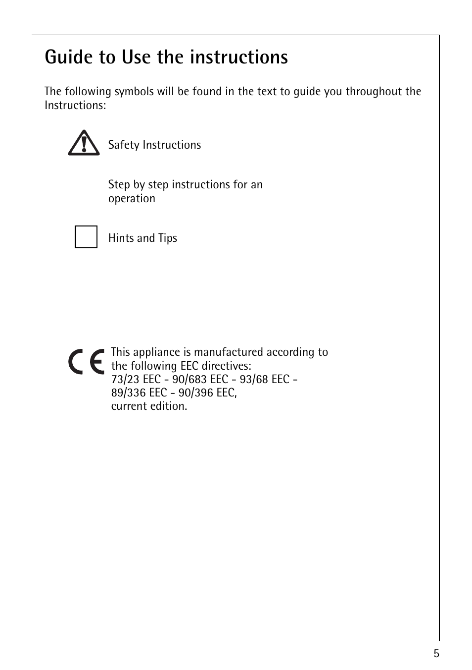 Guide to use the instructions | AEG 35601G User Manual | Page 5 / 26