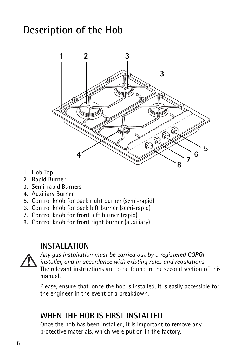 Description of the hob | AEG 35601G User Manual | Page 6 / 26