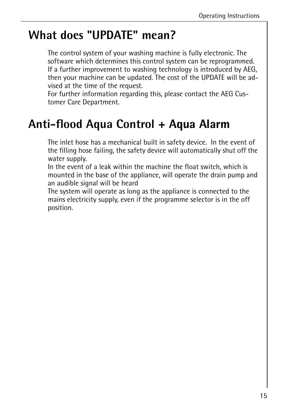 What does "update" mean, Anti-flood aqua control + aqua alarm + aqua alarm | AEG LAVAMAT 86741 User Manual | Page 15 / 60