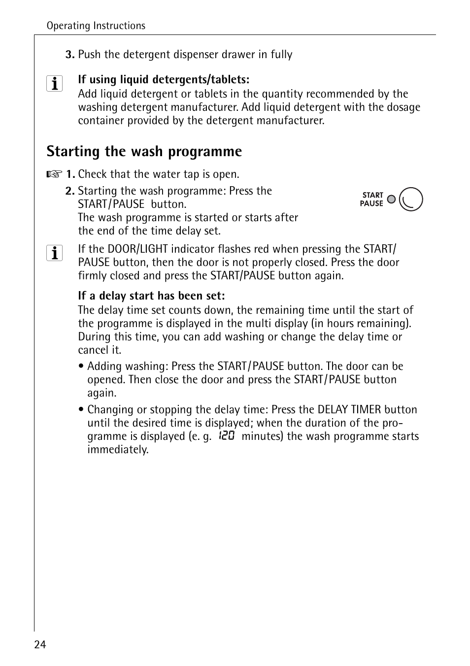 Starting the wash programme | AEG LAVAMAT 86741 User Manual | Page 24 / 60