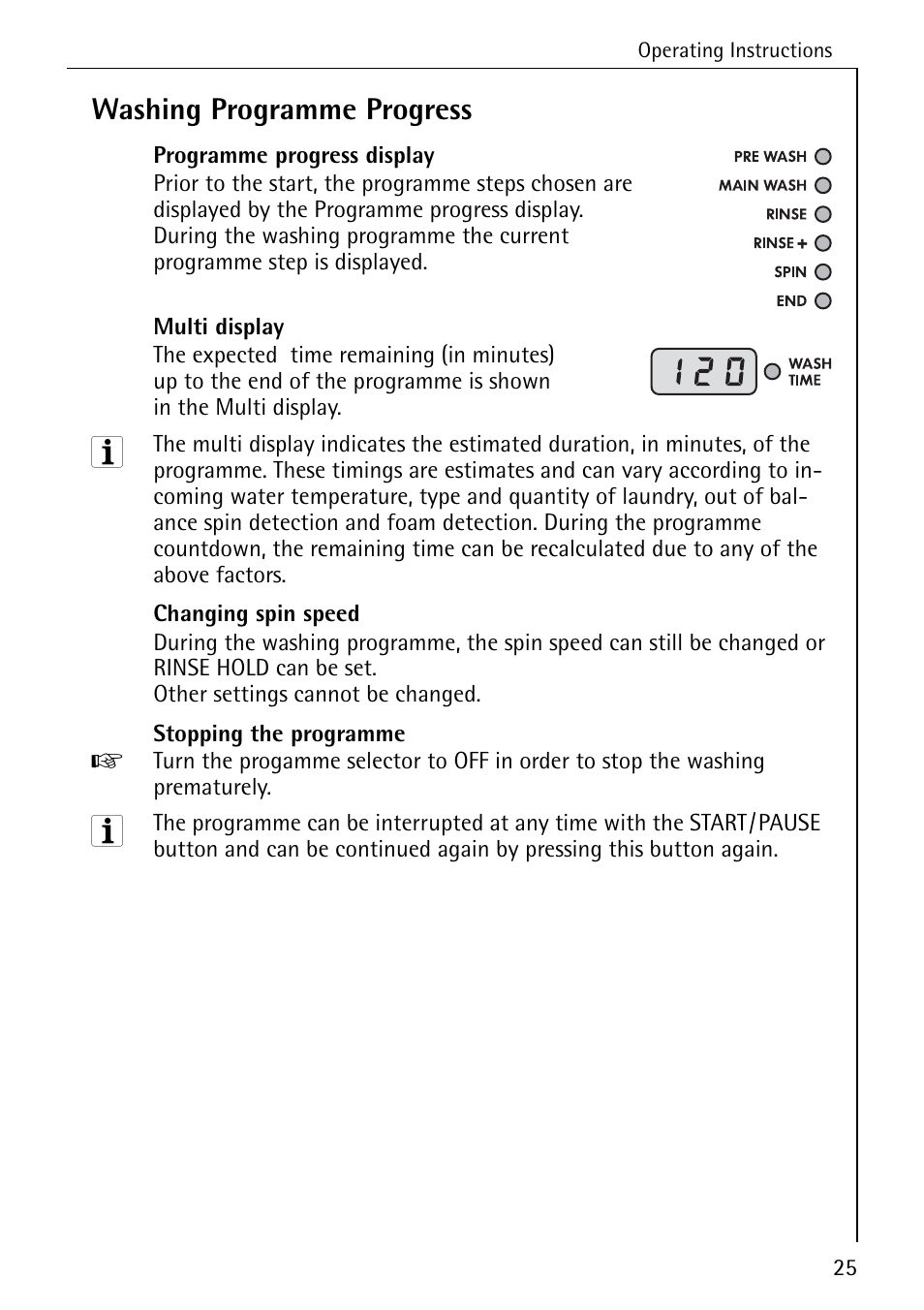 Washing programme progress | AEG LAVAMAT 86741 User Manual | Page 25 / 60