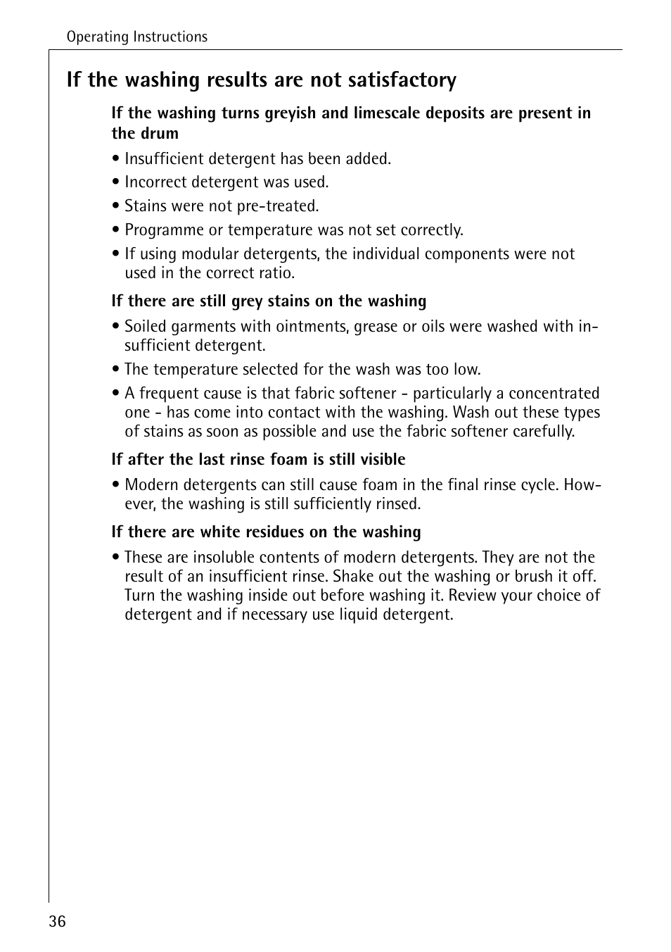 If the washing results are not satisfactory | AEG LAVAMAT 86741 User Manual | Page 36 / 60