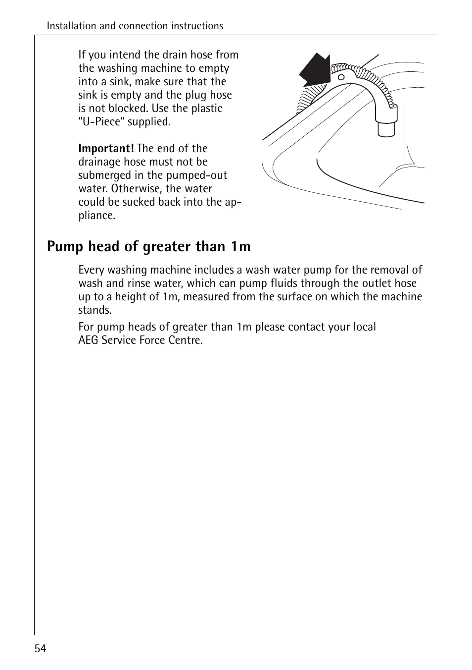 Pump head of greater than 1m | AEG LAVAMAT 86741 User Manual | Page 54 / 60